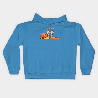 A snail carrying its shell and a slug wearing a face mask have an encounter Kids Hoodie